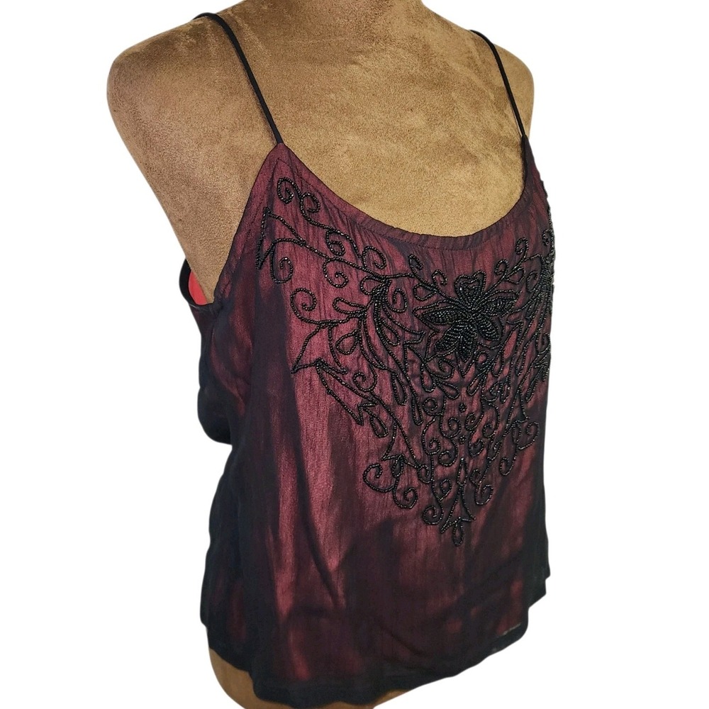 Y2K Beaded Cami Vintage Top Size Medium Black Red Chiffon NWT Papillon Whimsy